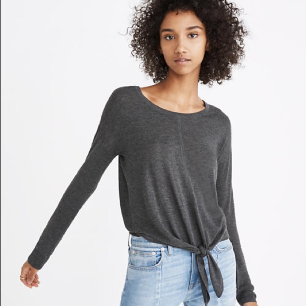 Madewell Modern Tie Front Sweater Grey
